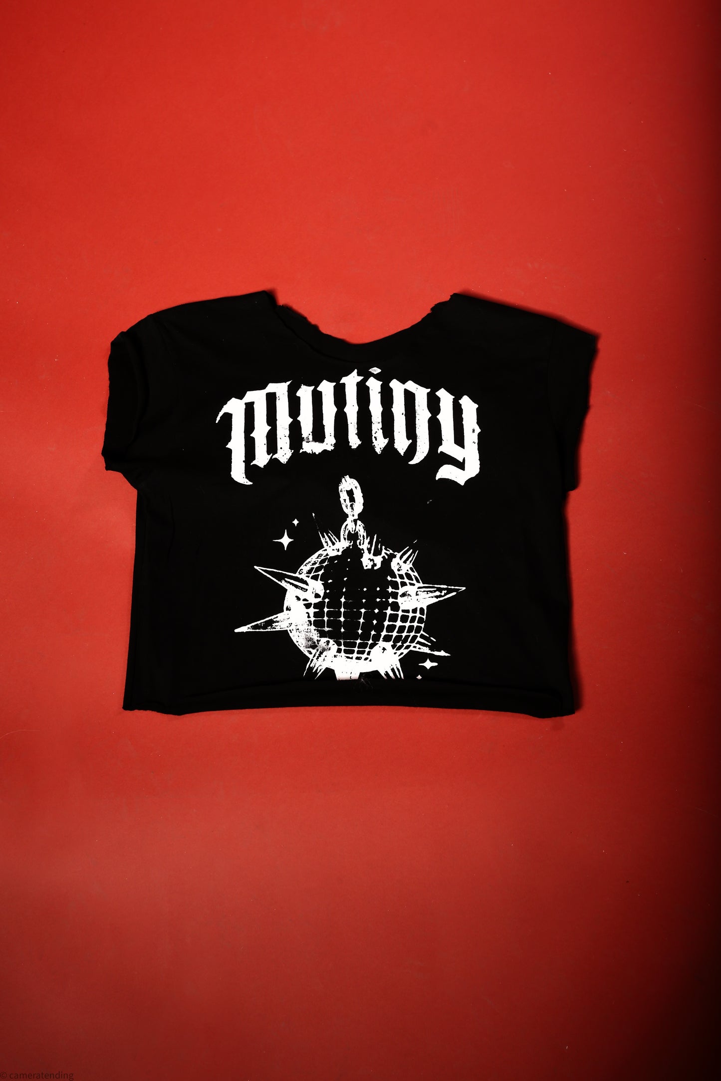 Mutiny Spiked Disco Ball - Distressed Crop Tee in Black